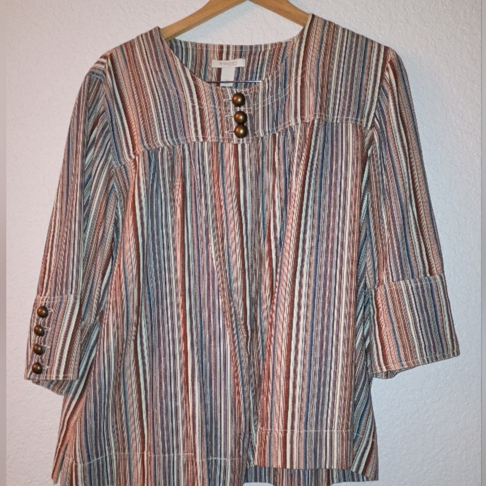 Dressbarn Woman Striped Button-Detail Top